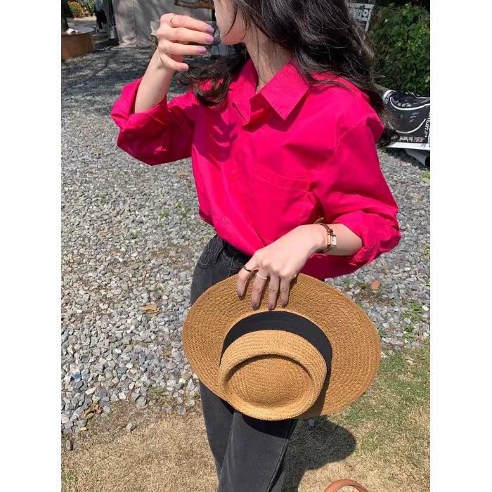Áo sơ mi nữ tay dài màu hồng chất tơ xước chống nhăn fom rộng kiểu dáng Hàn Quốc cực đẹp - SM567