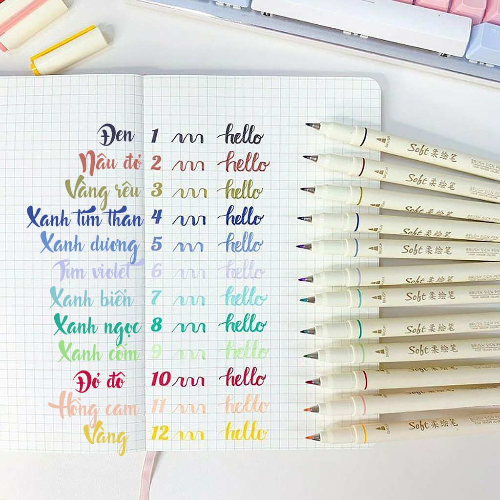 Combo 12 bút brush Soft viết calligraphy màu pastel trang trí sổ Bullet Journal Lalunavn - A71