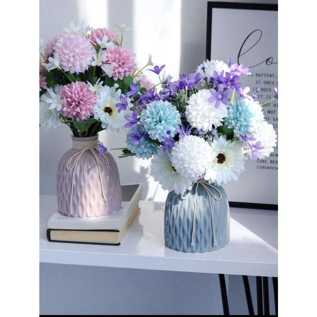 Lọ hoa lụa để bàn cúc tây điểm thủy tiên xinh tươi trang trí nhà cửa Flowermini LH-01