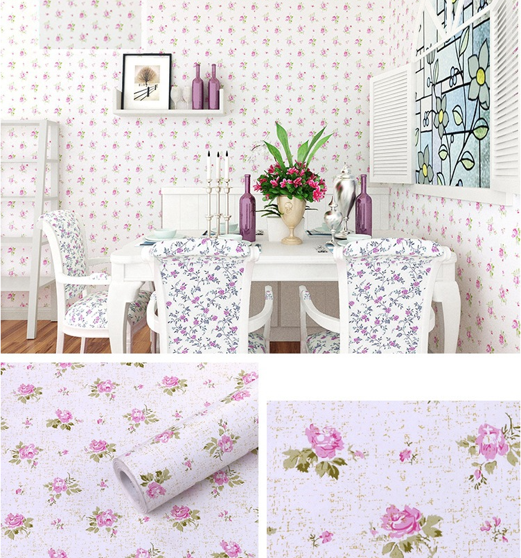 Combo 10 mét giấy dán tường, decal dán tường trang trí nhà cửa ĐÓA HỒNG NHỎ NỀN TRẮNG khổ 45cm