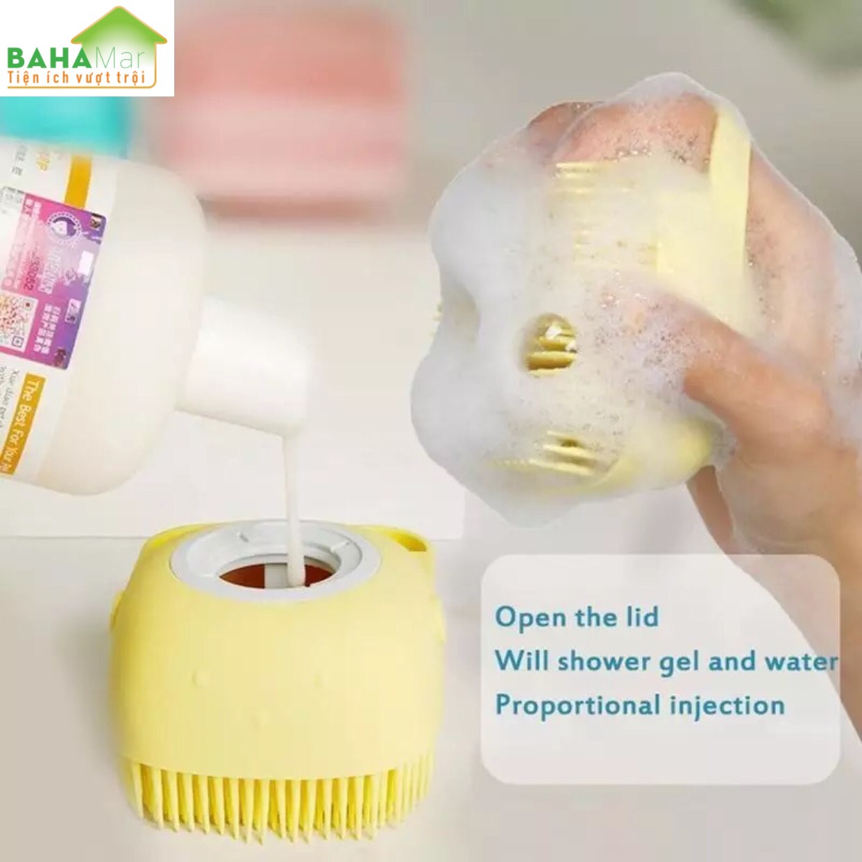 BÀN CHẢI TẮM SILICONE MỀM MASSAGE TẨY DA CHẾT CÓ NGĂN CHỨA SỮA TẮM