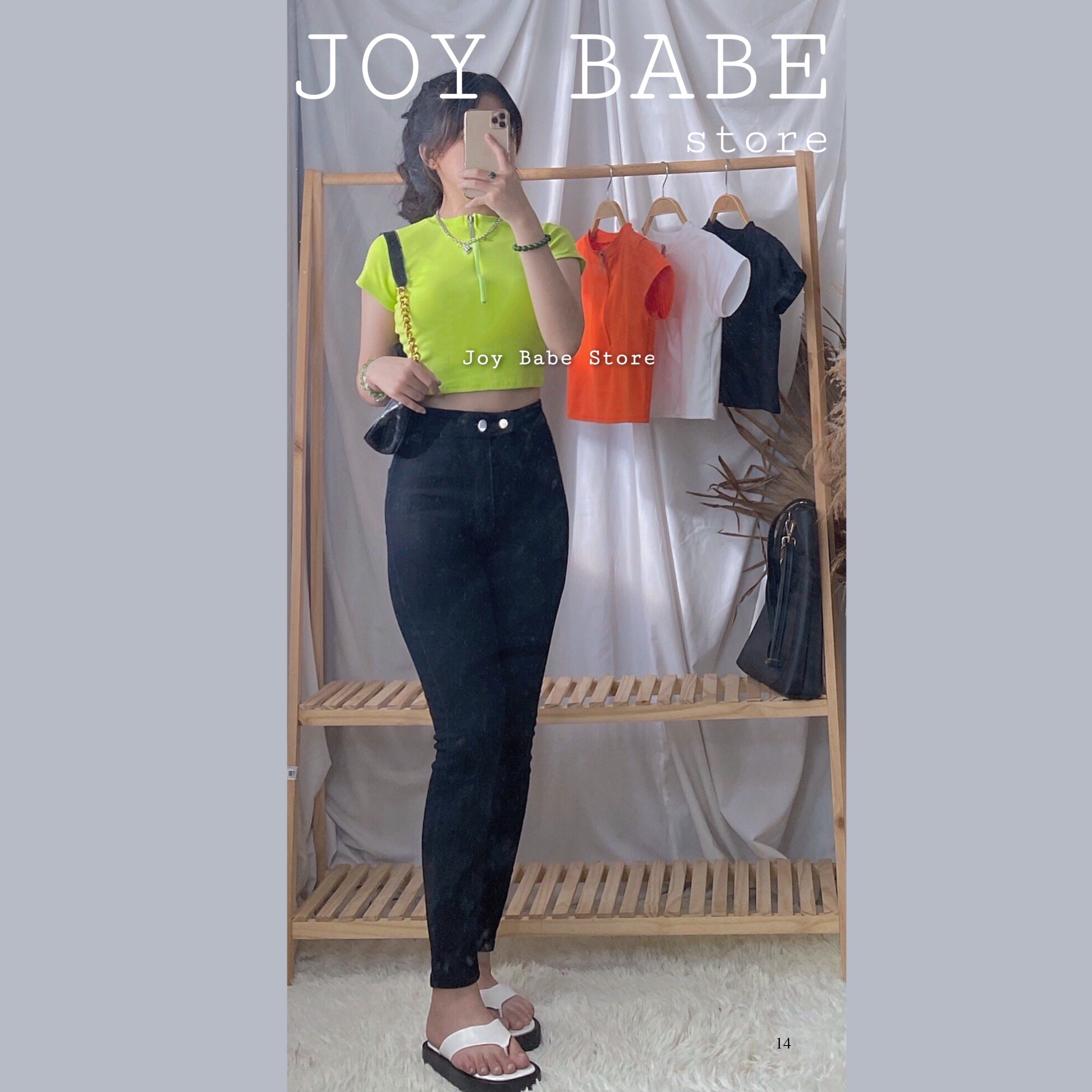Áo thun croptop cổ bẻ kéo khóa JOY BABE thun xịn co giãn 4 chiều crop polo trơn basic cam xanh lá sáng da CRON 14 -4E