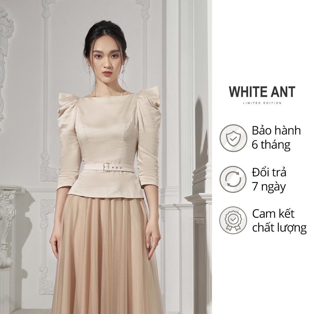 Sơ mi tay lỡ vai bồng nữ điệu đà White Ant vải Modal Hàng Thiết Kế Cao Cấp 170404002