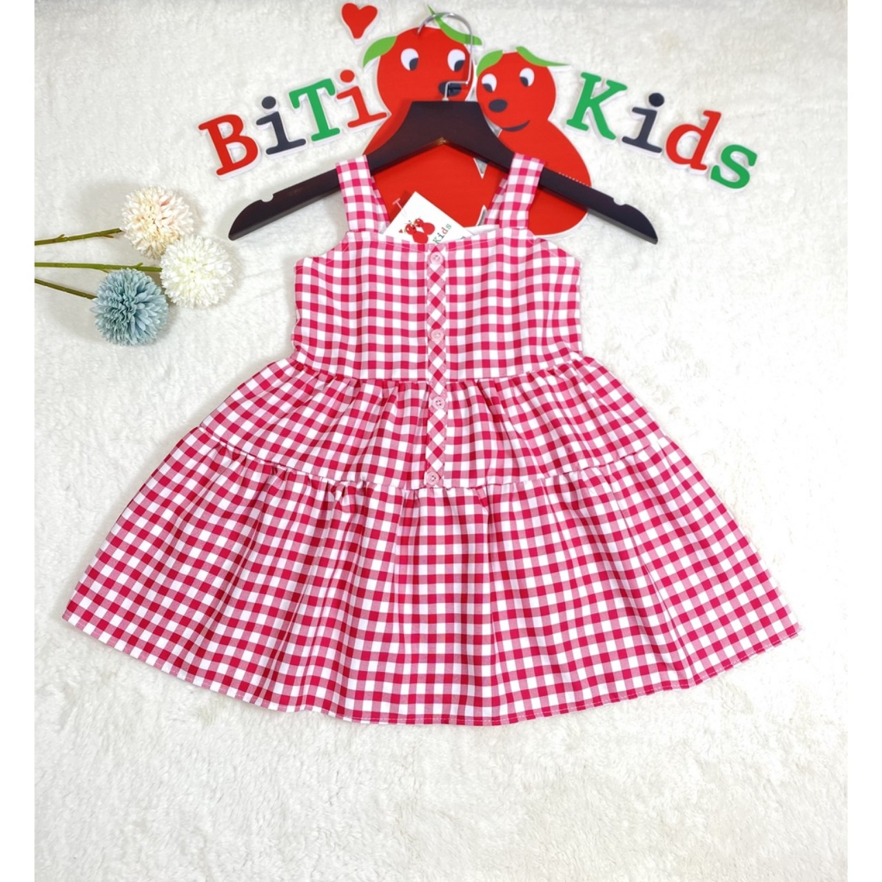 Đầm bé gái,váy trẻ em ,BITIKIDS, họa tiết caro size 0 đến 8 tuổi.