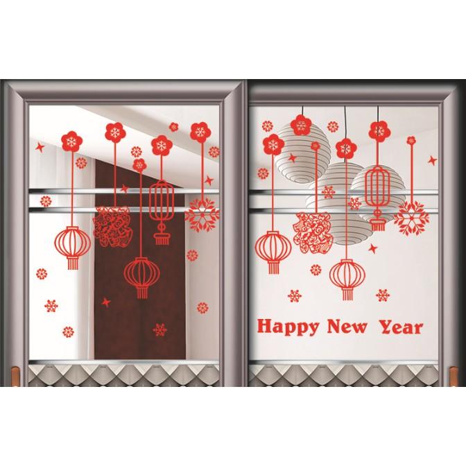Decal trang trí Tết - Rèm dây lồng đền sợi đỏ