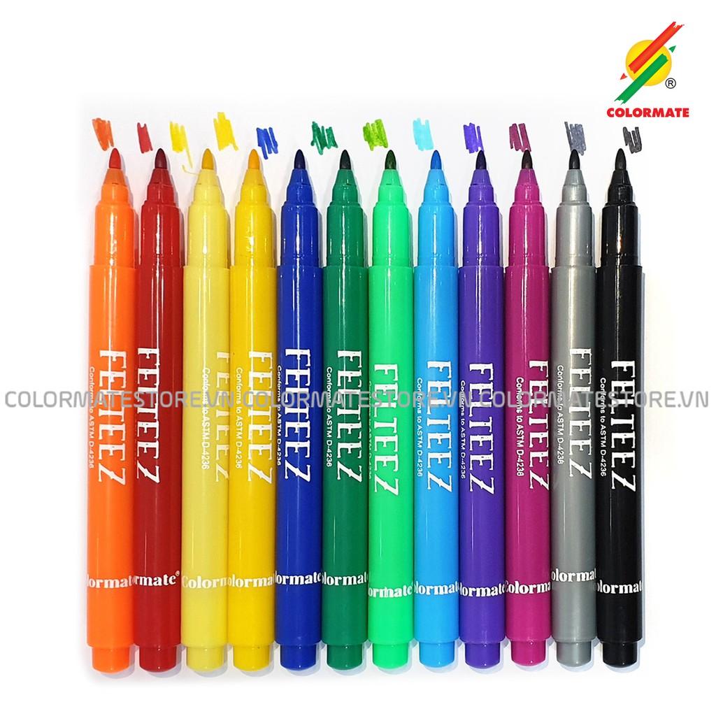 Bút lông màu Colormate, bút lông Felteez bộ 12 màu - COLORMATE