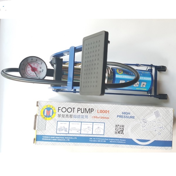 Bơm xe đạp, Bơm xe máy 1 ống C-MART L0001, Bơm đạp chân