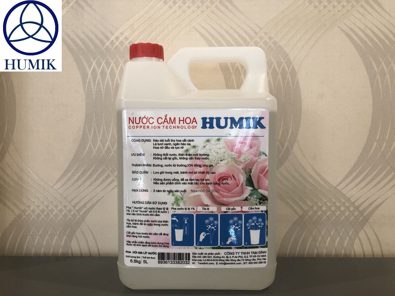 Nước cắm hoa ION đồng HUMIK 5 lít pha được hơn 500 lít nước.