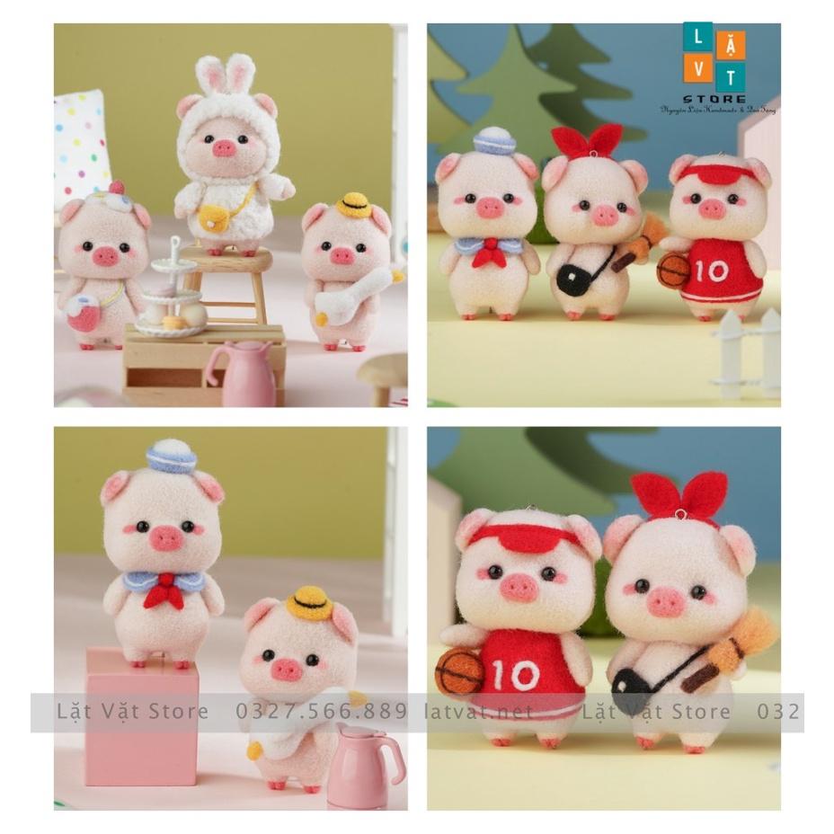 Bộ kit len chọc Gia Đình Heo Dễ Thương làm quà DIY, móc khoá từ handmade, có hướng dẫn - Needle felting Pig Familyđồ