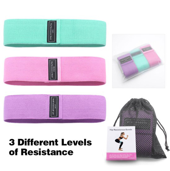 Bộ 3 Dây Kháng Lực Vải Tập Mông Mini Band Gym Yoga Siêu Bền + Tặng túi lưới + Túi Zip + Sách hướng dẫn tập