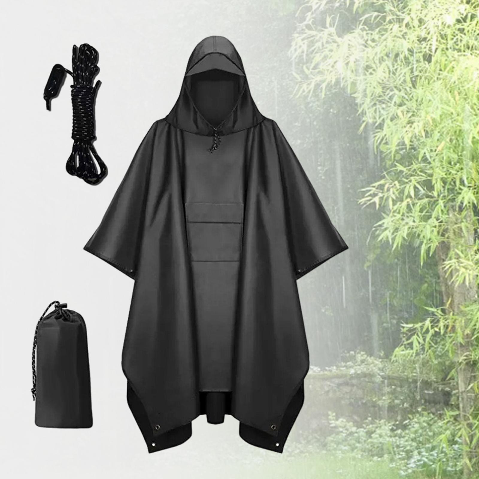 Hooded Rain Poncho Portable Rain Cape Water Resistant Rainwear for Men Women