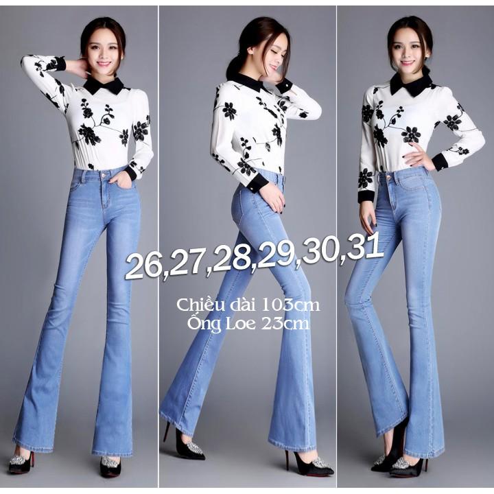 Quần jean xanh lợt 1 nút ống loe xinh xắn