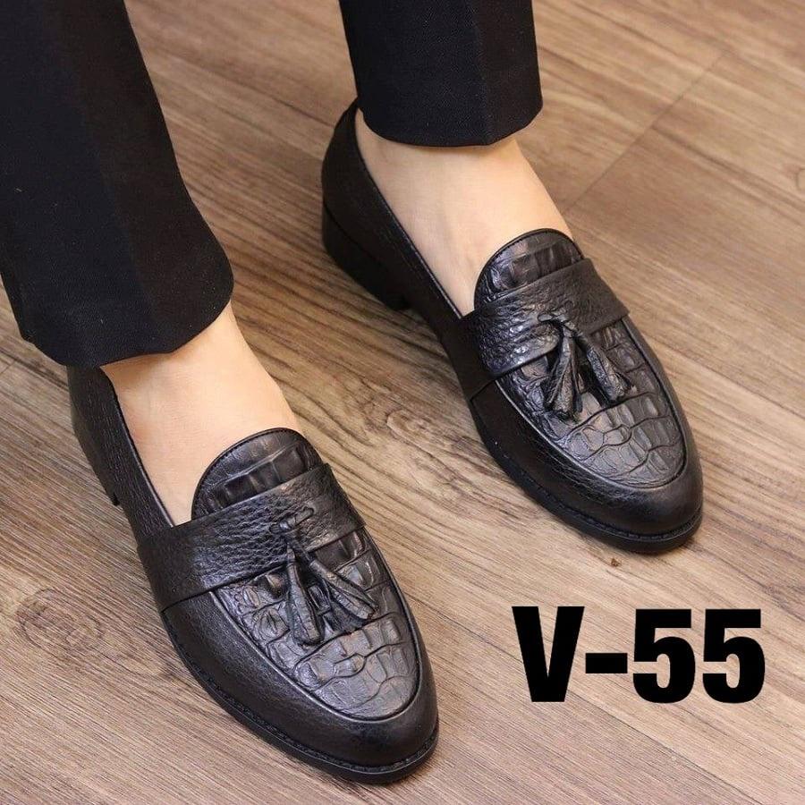 Giày lười nam công sở da bò dập vân cá sấu cao cấp, có chuông trang trí - Bảo hành nổ da 12 tháng