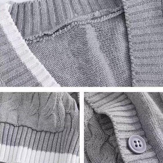 Áo Cardigan Len Trơn Thừng Logo Chất Dày Dáng Dài Xám