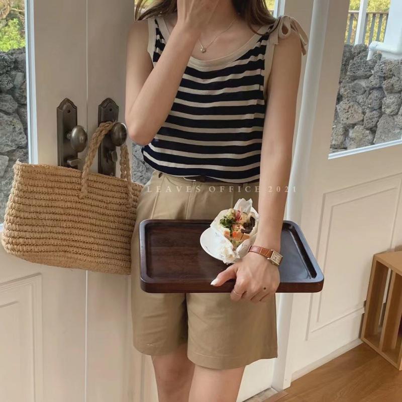 MS757 Áo ba lỗ nữ kẻ ngang buộc dây vai