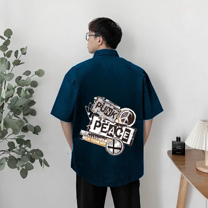 Áo Sơ Mi Tay Ngắn  Dáng Rộng Unisex Hoạ Tiết Punk Peace Phong Cách Đường Phố