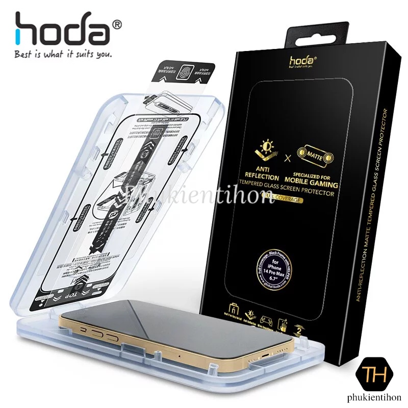 Dán cường lực HODA 2in1 Chống Chói + Chống Vân Tay/ Chống Chói + Chống Nhìn Trộm dành cho iPhone 14 Pro Max/ 14 Pro Kèm Khung Dán - Hàng nhập khẩu