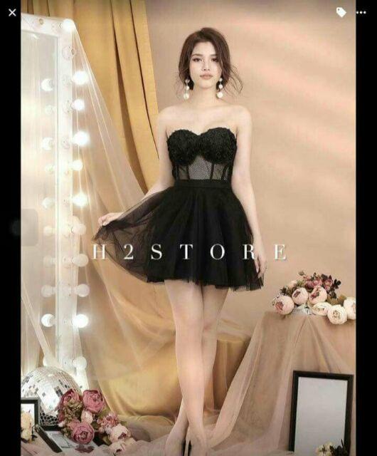 Đầm cúp hoa hồng tùng lưới