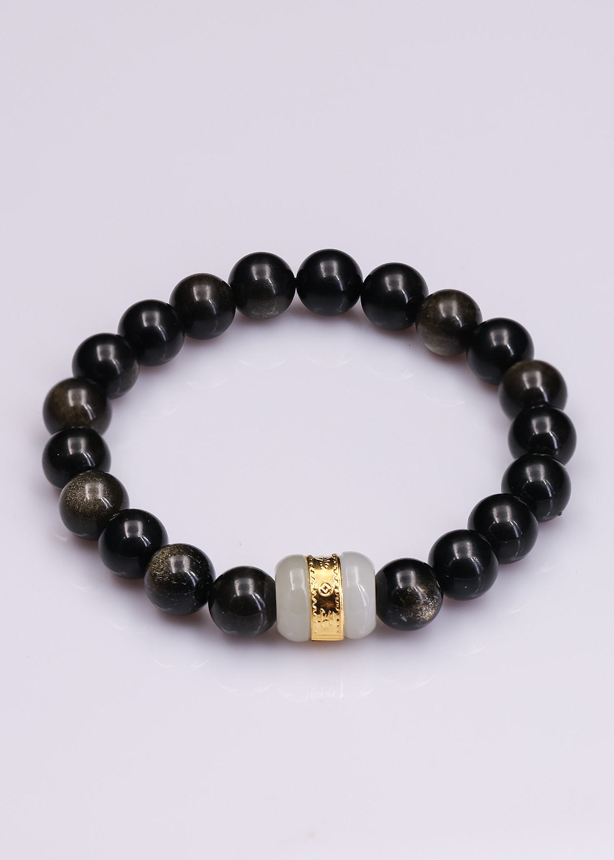 Vòng tay nam Obsidian Rainbow 8m + Lu Ngọc