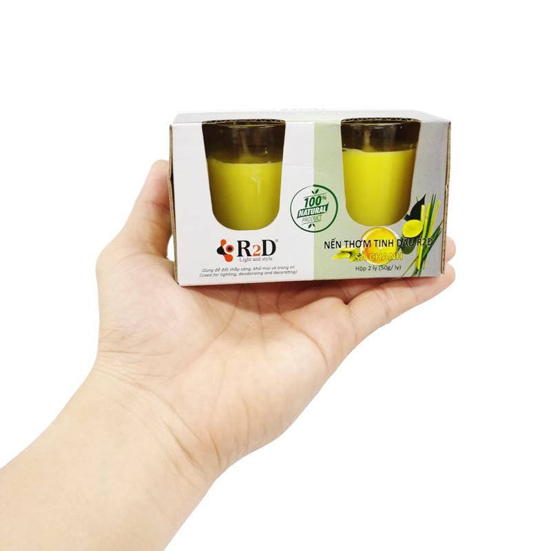 Hộp 2 Ly Nến Thơm Tinh Dầu Sả Chanh R2D (50gr/ Ly)
