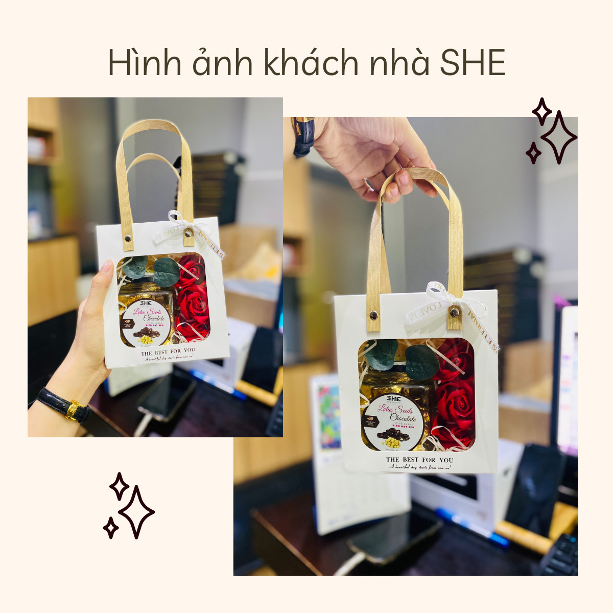 Set quà tặng 8/3 Hoa hồng sáp thơm và socola SHE Chocolate. Món quà ý nghĩa dành tặng người phụ nữ của bạn