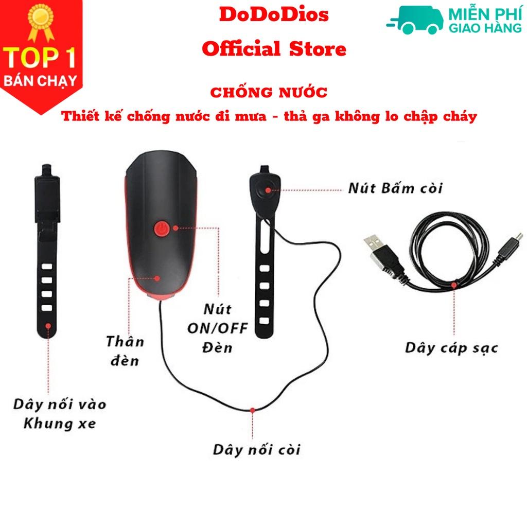 Đèn xe đạp thể thao DoDoDios siêu sáng có còi pin sạc usb led T6 chống nước - Đèn còi xe đạp có 3 chế độ sáng còi to