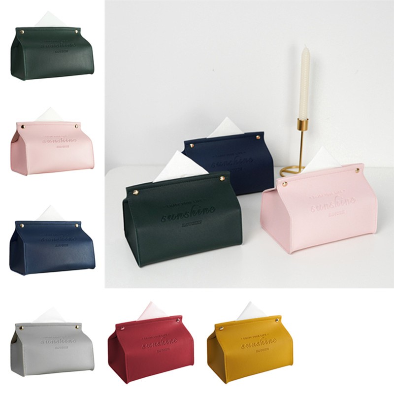 Nordic Color Tissue Box PU Leather Napkin Cover Case Home Car Tissue Bag Pouch