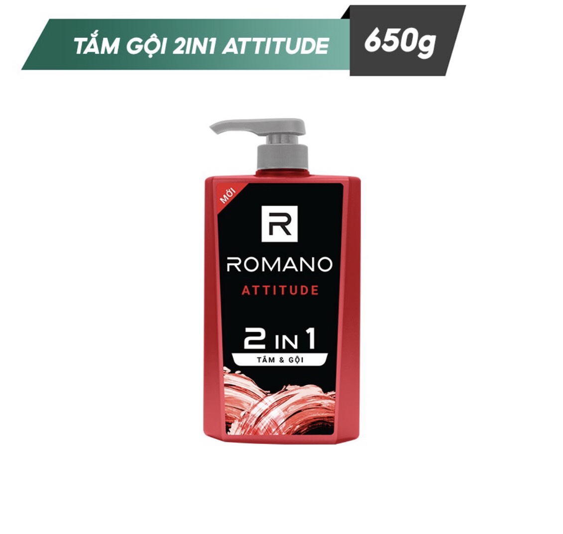 Bộ 2 chai Tắm Gội 2in1 Romano Attitude (650ml*2)+ Tặng 10 gói dầu gội Romano