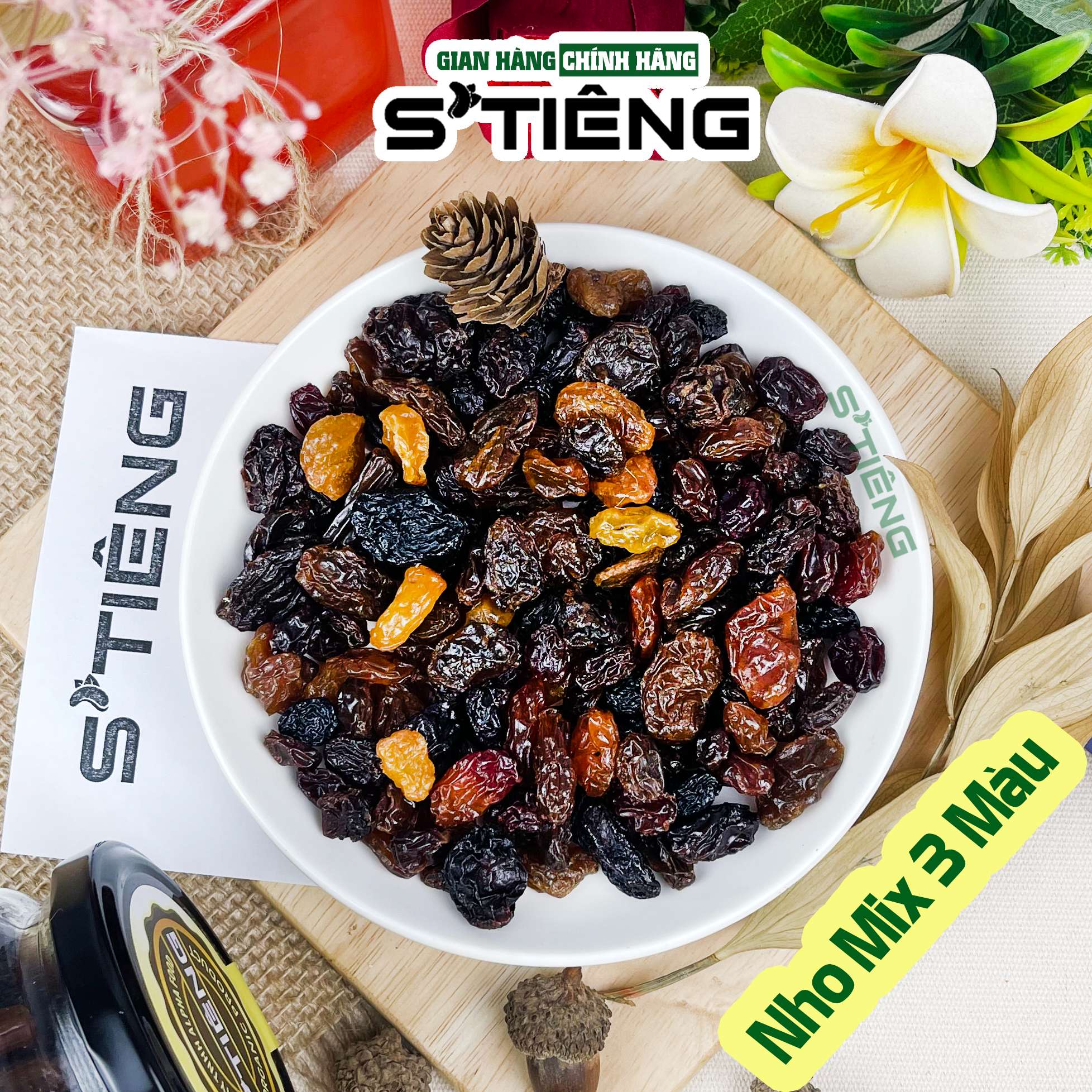 500Gr Nho Mix 3 Màu Sấy Khô STIENG Không Đường Chua Ngọt Cực Ngon