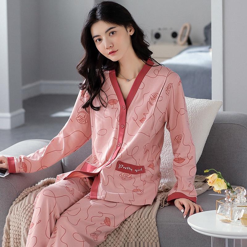 7585 - Bộ Pijama dài tay mẹ cho con bú, thiết kế ưu việt có xẻ khe cho bé bú rất tiện lợi, lịch sự cho mẹ, size M-2XL
