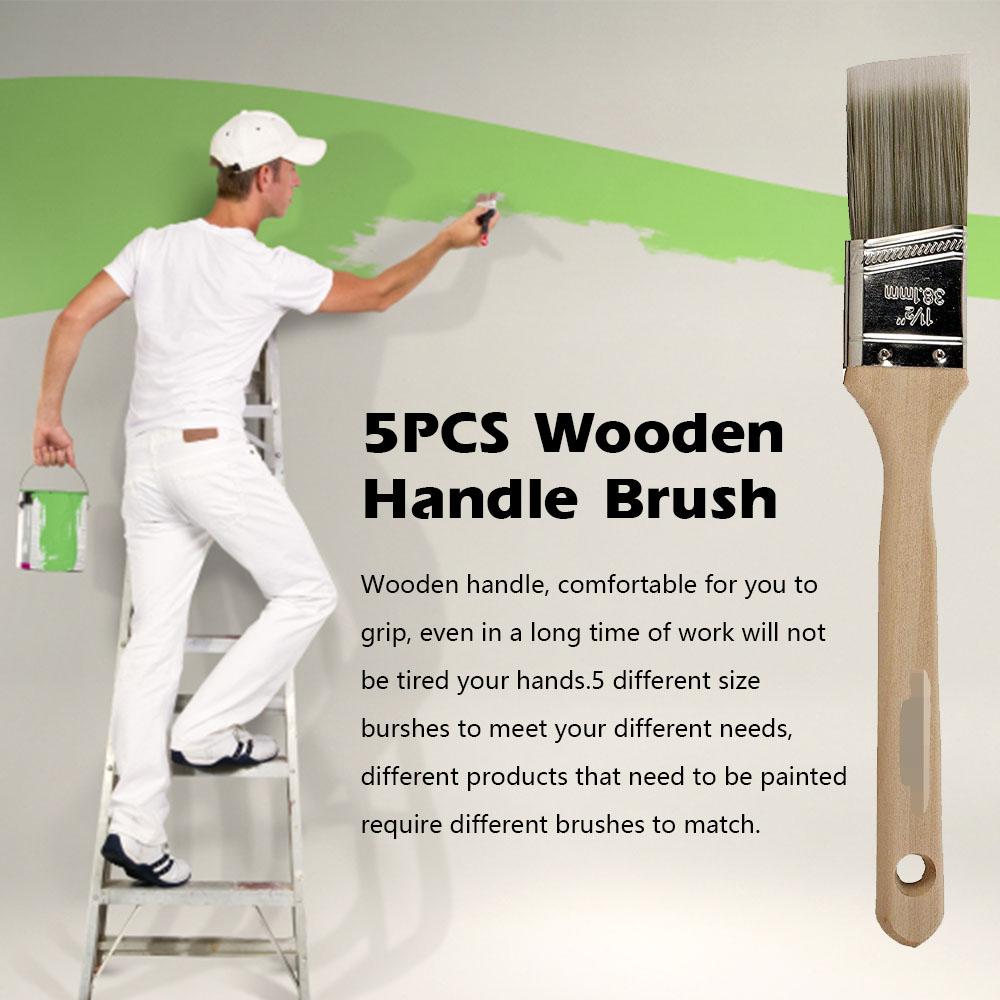 5PCS Wooden Handle Brush Set Home Household Paint Brush Barbecue Brush Marine Paint Brush Multifunctional Utility Brush