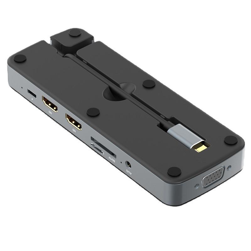 Ưu đãi đặc biệt Cổng mạng Type-C sang HDMI+VGA+ Gigabit kép RJ45+2*PD+SD/TF đế cắm mở rộng Bộ mở rộng HUB 3 cổng