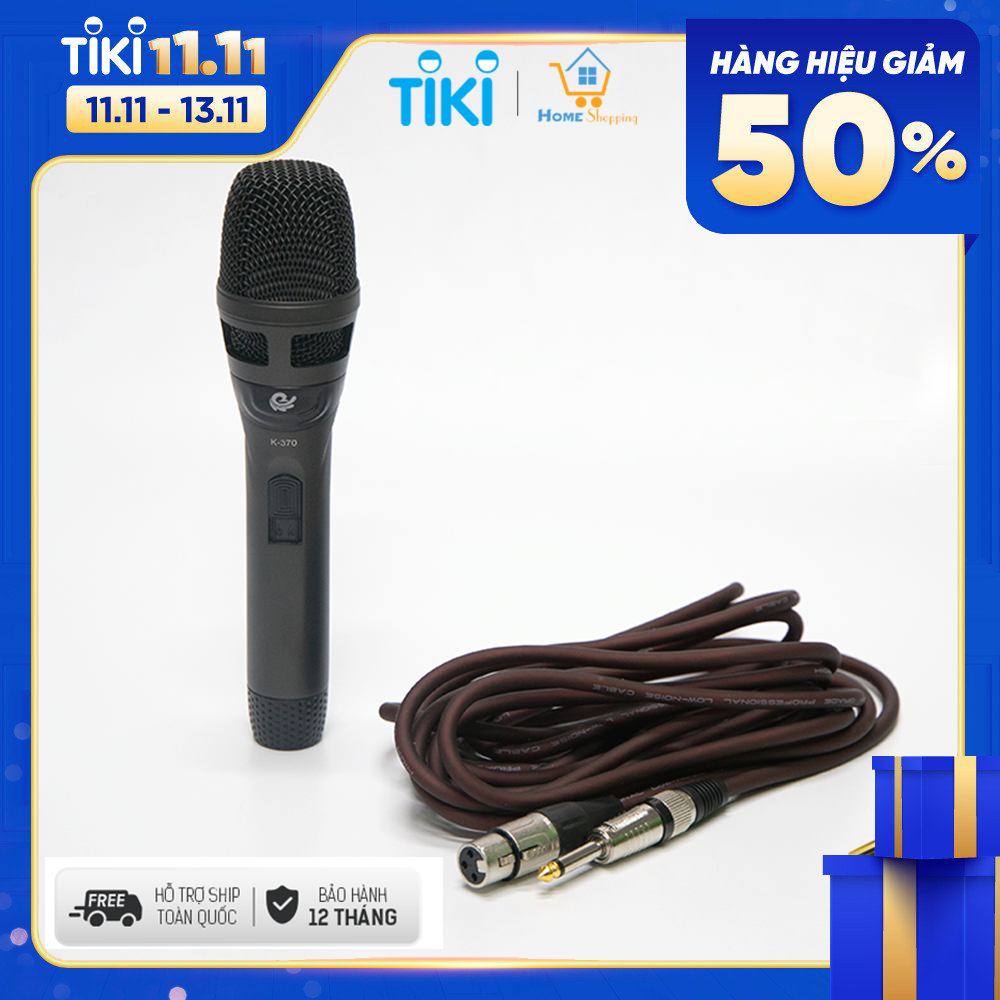 Bộ 1 Micro Karaoke Có Dây Chuyên Dùng Cho Loa Kéo, Amply, Vỏ Bằng Hợp Kim Chống Rơi Vỡ, Hút Âm Cực Tốt Model K370 - Chính Hãng