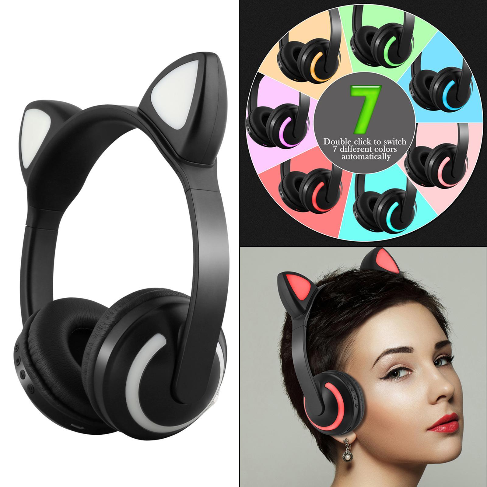 Kids LED Glowing Cat Ear Bluetooth Headphones Headsets, Universal Compatibility