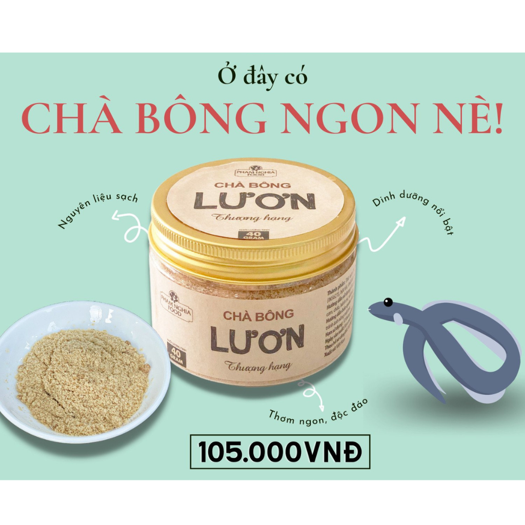 Chà bông Lươn thượng hạng Phamnghiafood 40gr - Ruốc lươn 92.4% thịt Lươn chuẩn VietGap. Cho bé dinh dưỡng, cho mẹ nhàn tênh