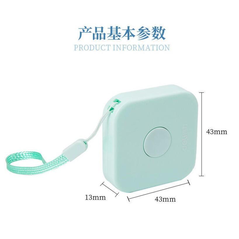 Thước dây Deli 200cm dây da mềm an toàn, bấm rút dây tự động hàng chính hãng