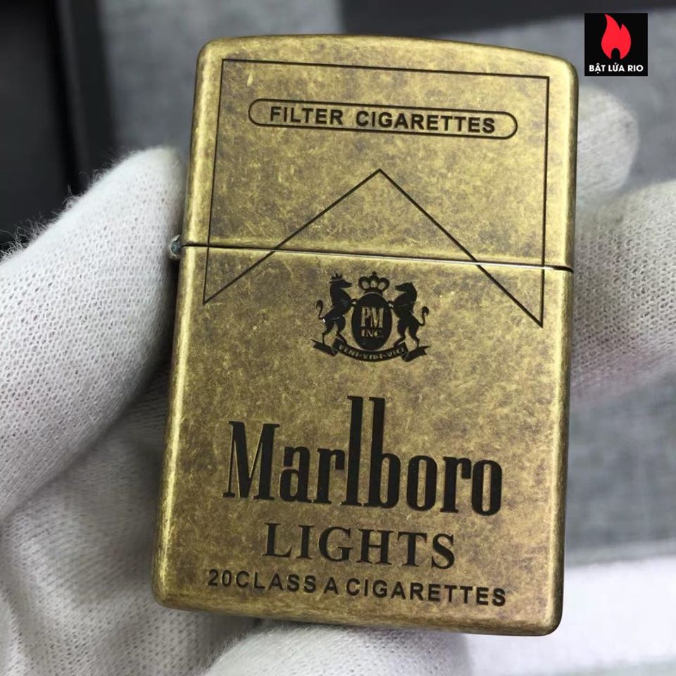 Bật Lửa Zippo Đồng Vàng Giả Cổ 201Fb Khắc Marlboro Light 5 Mặt – Zippo 201Fb.Marl