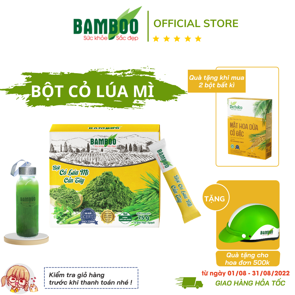 Bột cỏ lúa mì cần tây Bamboo hỗ trợ giảm cân hiệu quả, tăng cường sức khỏe ( Hộp 75g/ 15 gói )