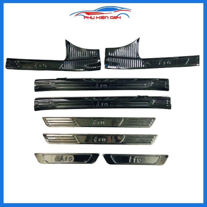 Bộ ốp bậc cửa trong ngoài nẹp bước chân Hyundai i10 2014-2015-2016-2017-2018-2019 vân Titan trang trí xe