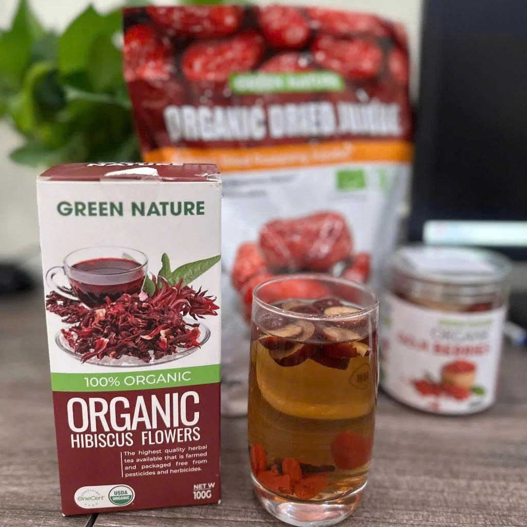 Combo Mix Hoa Cúc La Mã Và Hoa Bụp Giấm Nguyên Bông Hữu Cơ Green Nature 100g - Pha Trà Thanh Mát, Đẹp Da, Thanh Nhiệt