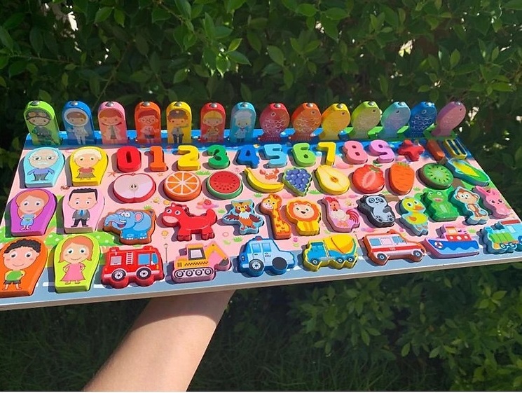Bộ Đồ Chơi Gỗ Xếp Khối, Giáo Cụ Montessori Ghép chữ, Ghép số, Câu Cá, Ghép Hình Cho Bé WOODRABIT - Chính Hãng Toy kid