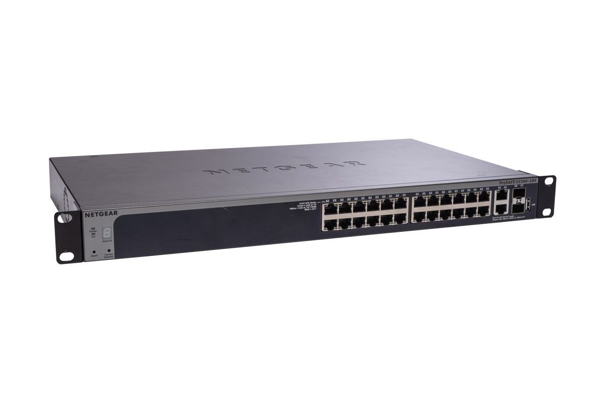 Bộ Chia Mạng Gắn Rack 24 Cổng 10/100/1000M Với 2 Cổng 10G RJ45 và 2 Cổng Quang 10G SFP+ S3300 Gigabit Ethernet Stackable Smart Managed Pro Switch Netgear GS728TX - Hàng Chính Hãng