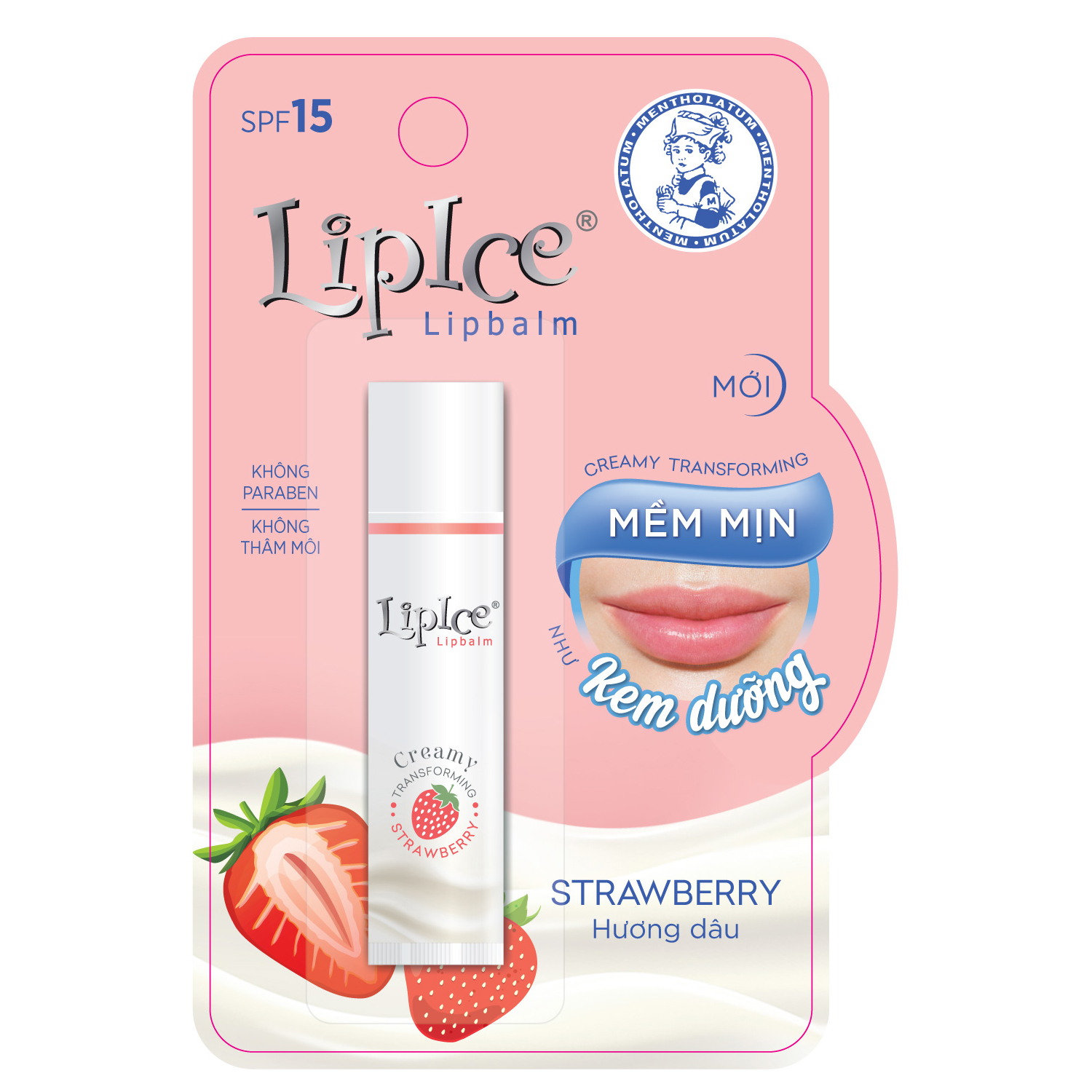 LipIce Son Dưỡng Không Màu Mịn Hương Dâu SPF15 Lipbalm Creamy Strawberry 4.3g