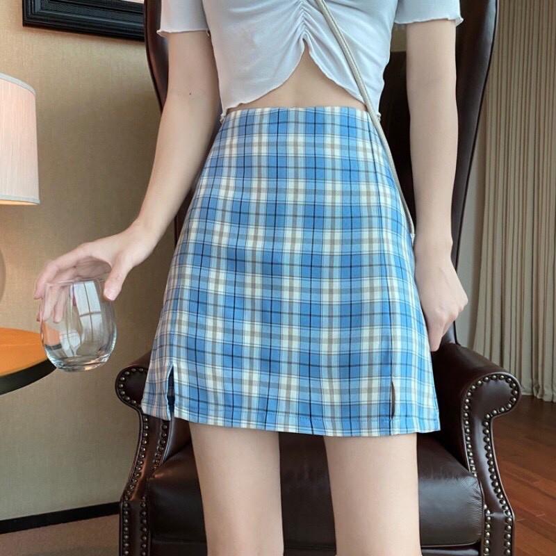 Chân Váy Chữ A / Chân Váy Lưng Cao Họa Tiết Caro Thời Trang Cho Nữ