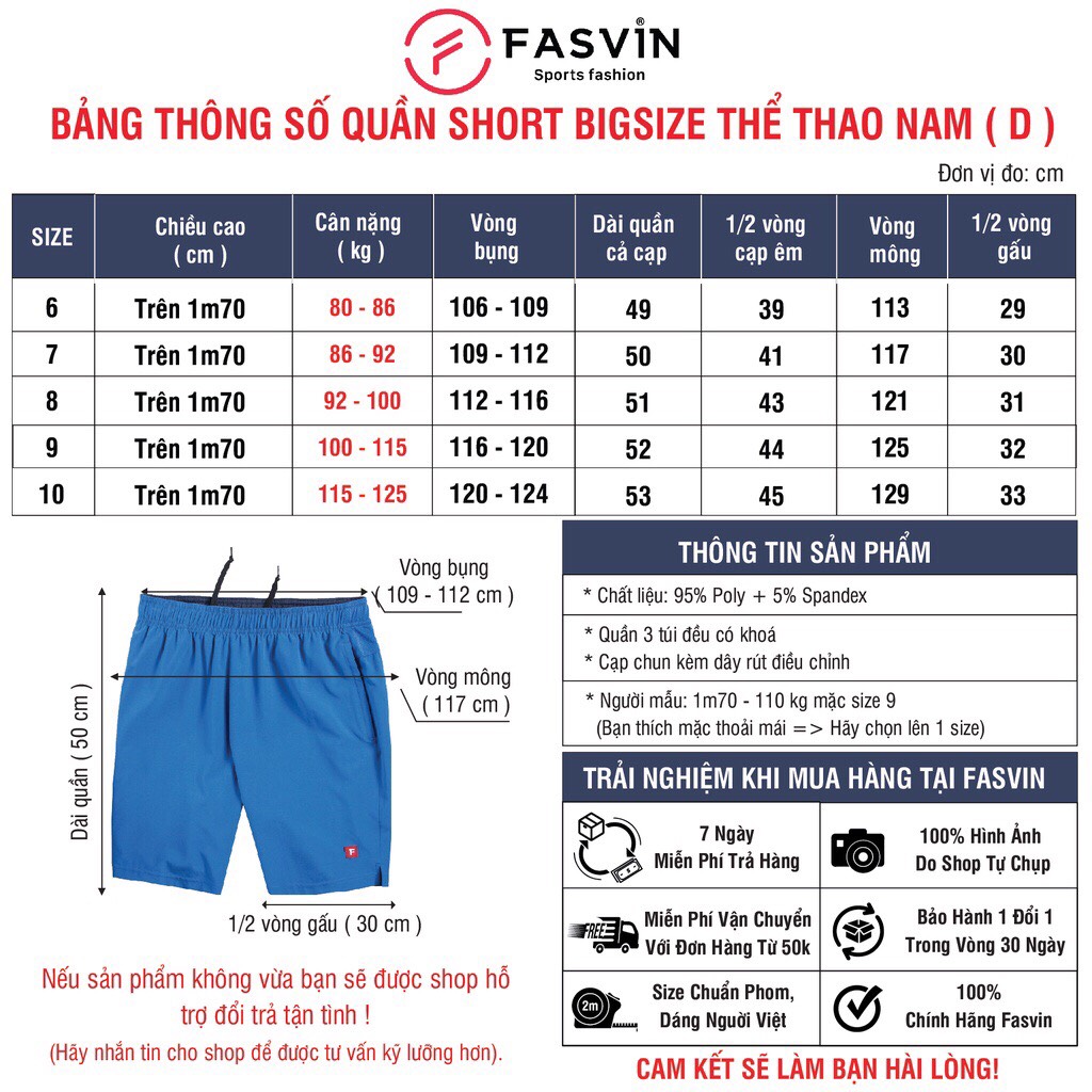 Quần đùi nam Big Size Fasvin D20206.HN cỡ đại vải gió mềm mại co giãn thoải mái
