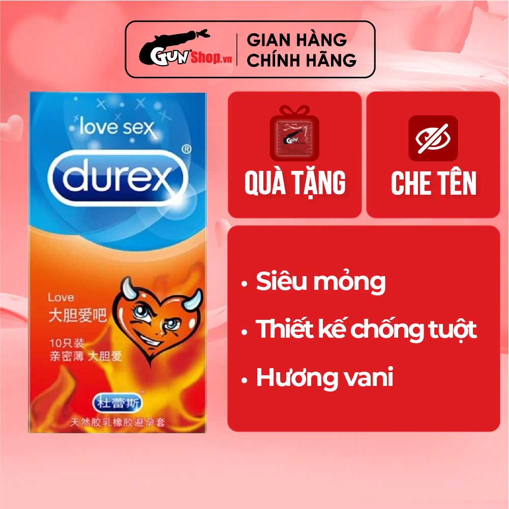 Bao cao su Durex Love - Siêu mỏng, hương vani - Hộp 10 cái