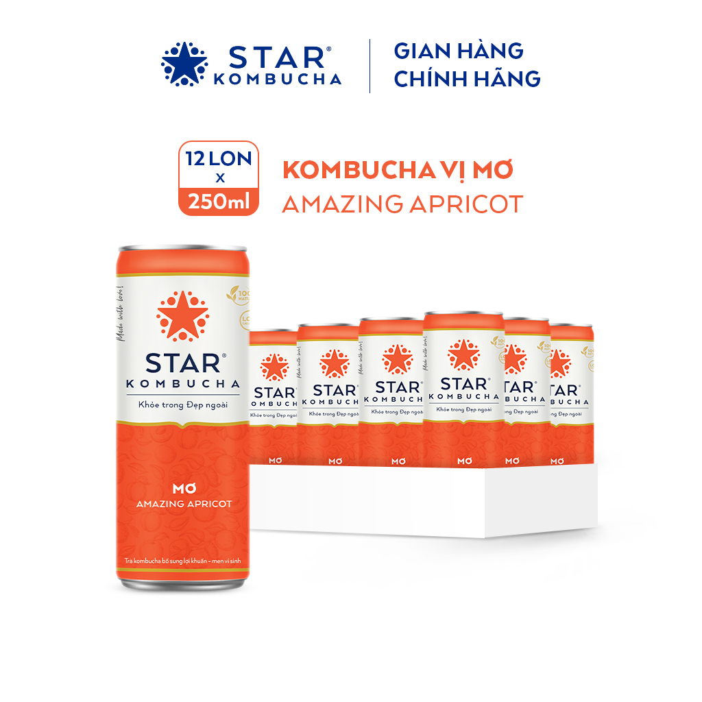 Thùng 12 lon thức uống lên men STAR KOMBUCHA Mơ/ Amazing Apricot Bật
