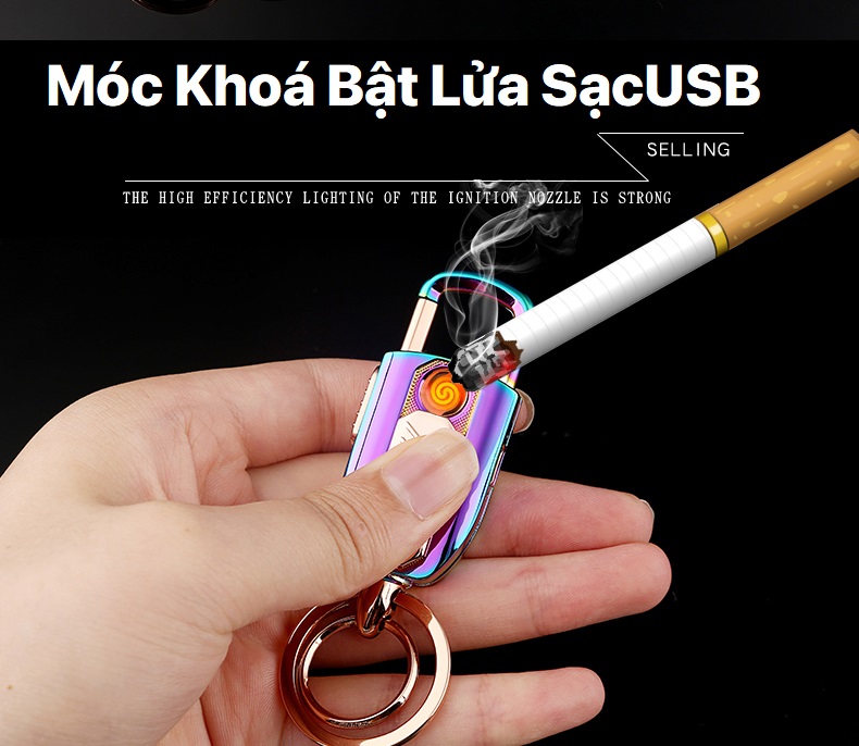 Móc Khoá Bật Lửa Điện Hợp Kim Không Rỉ Sạc Điện USB Chất Lượng Cao
