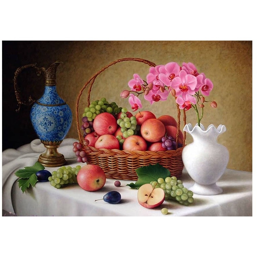 Tranh thêu chữ thập 3D bình hoa và tĩnh vật 55x43cm