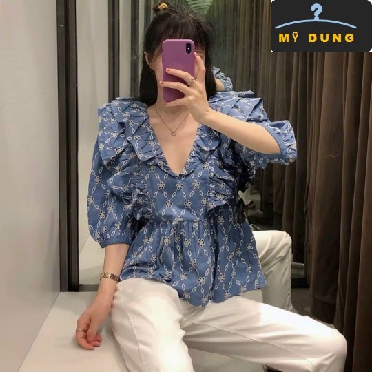 ÁO KIỂU THÊU REN LỖ- TAY PHỒNG LỠ- SIÊU CƯNG